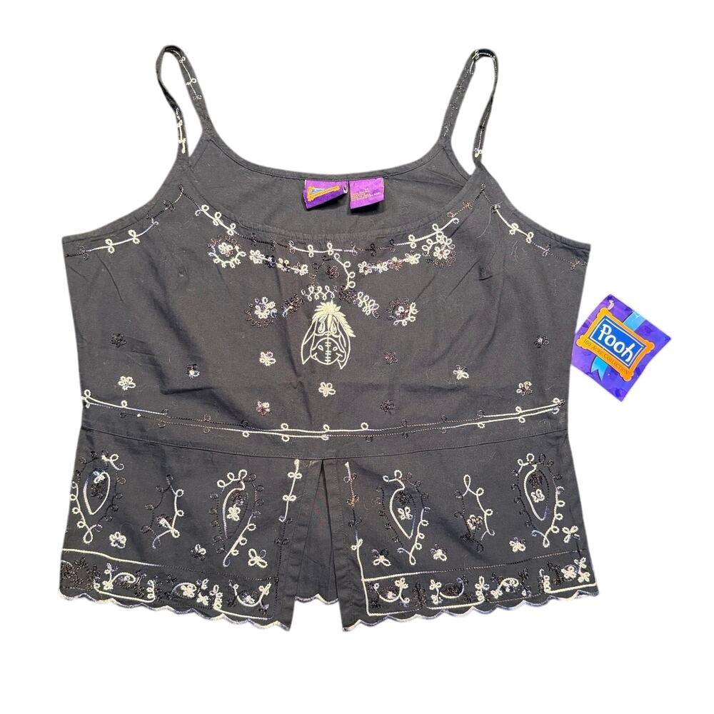 VTG Disney Pooh 100 Acre Collection Eeyore Embroidered Camisole Top Black M NWOT